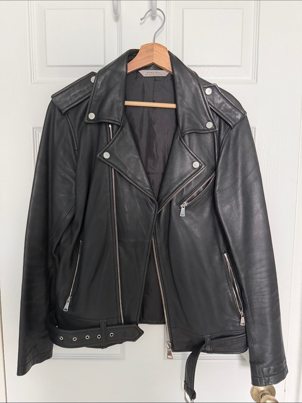 Zara Black Leather Moto Jacket with Silver Hardware